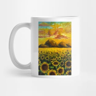 Sunflower sunset over the mountains Mug